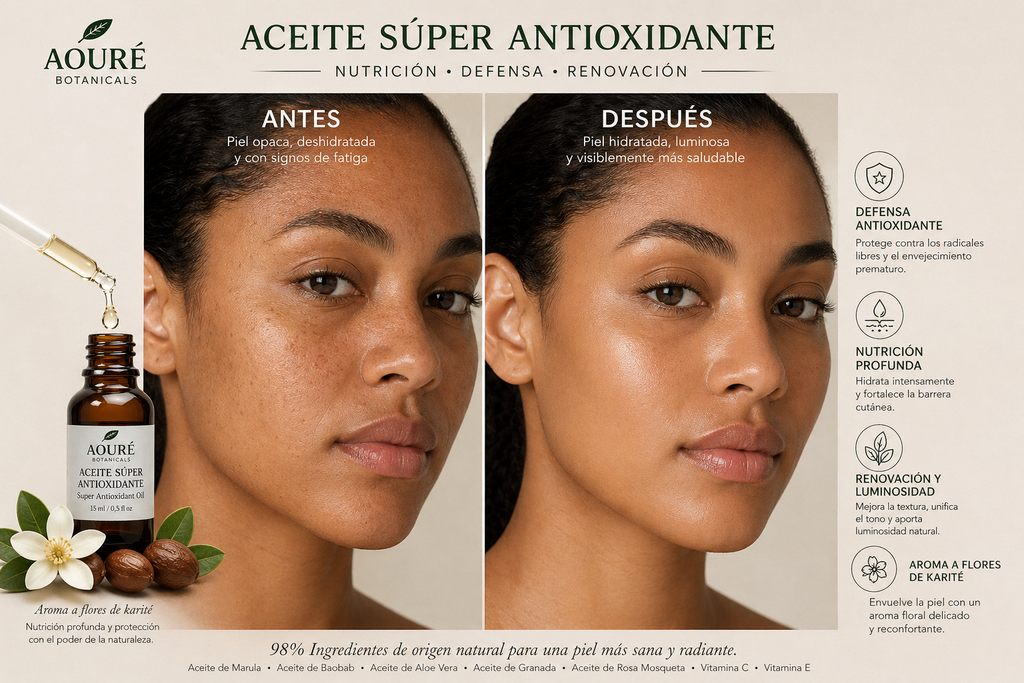 ACEITE SUPER ANTIOXIDANTE  98%BIO - Aceites Marula, Baobab, Aloe vera, Granada Rosa Mosqueta - AOURÉ BOTANICALS