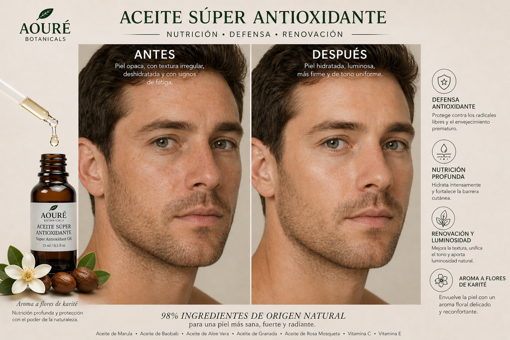 ACEITE SUPER ANTIOXIDANTE  98%BIO - Aceites Marula, Baobab, Aloe vera, Granada Rosa Mosqueta - AOURÉ BOTANICALS