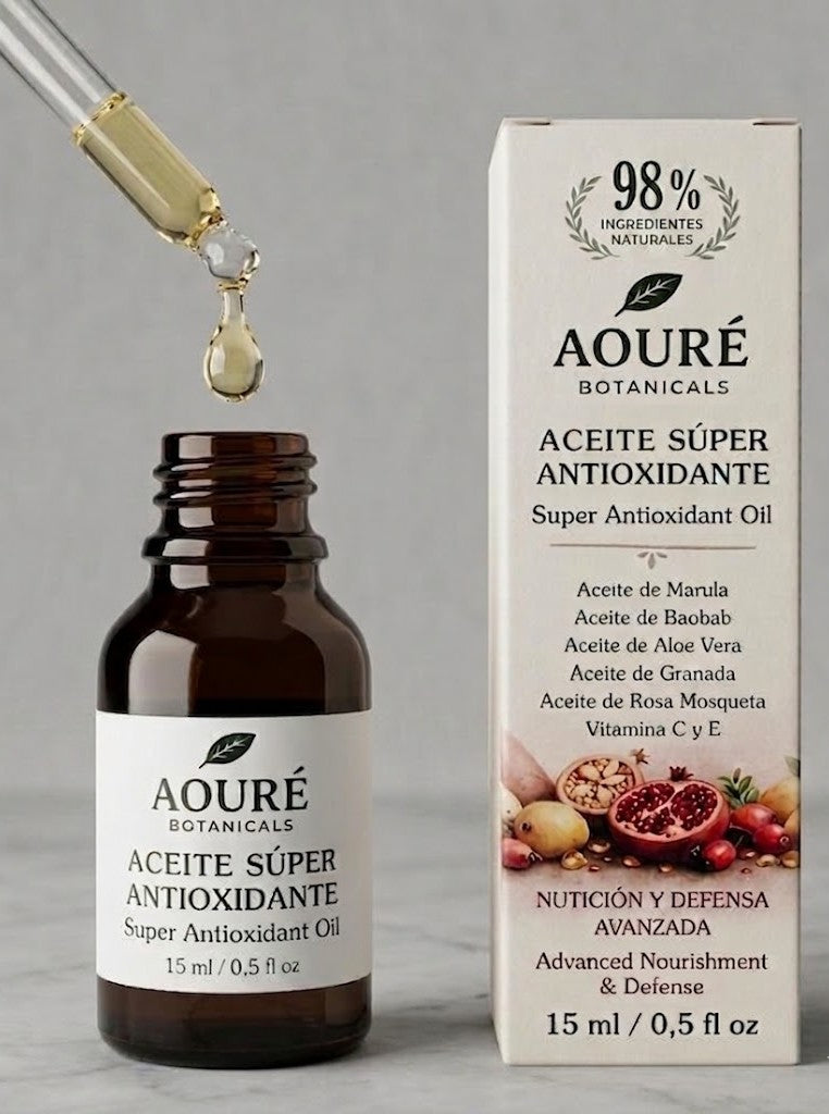 ACEITE SUPER ANTIOXIDANTE  98%BIO - Aceites Marula, Baobab, Aloe vera, Granada Rosa Mosqueta - AOURÉ BOTANICALS