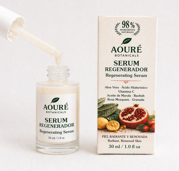 Sérum Regenerador 98% Bio | Ácido Hialurónico, Aloe Vera · Marula · Baobab · Granada · Rosa Mosqueta | AOURÉ BOTANICALS